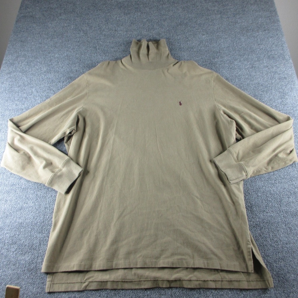 VINTAGE Polo Ralph Lauren Shirt Mens 2XL Beige Long Sleeve Cotton Turtleneck 90s